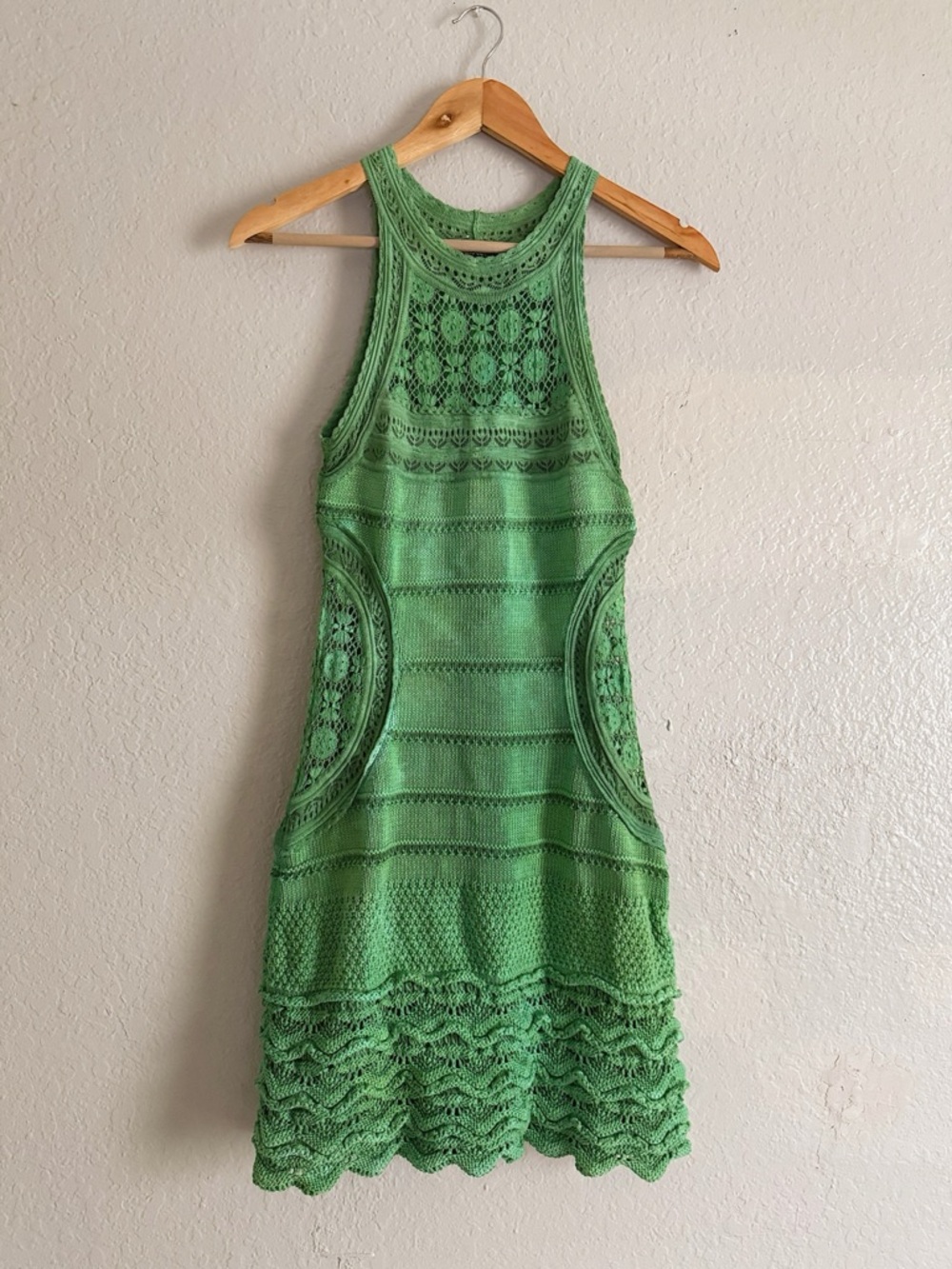 Y2K Roberto Cavalli Green Knit Lace Mini Dress